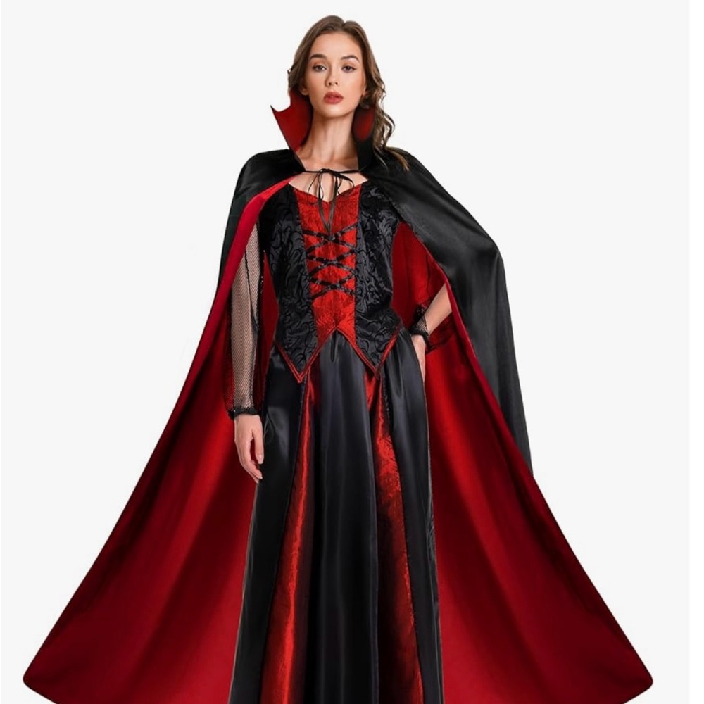 Women's Red and Black Vampire Cape Dress